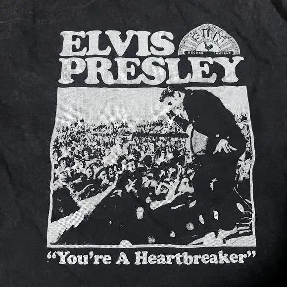 Sun Records Small Vintage Wash Elvis Presley Graphic Tee Black Relaxed Modern - Picture 3 of 5